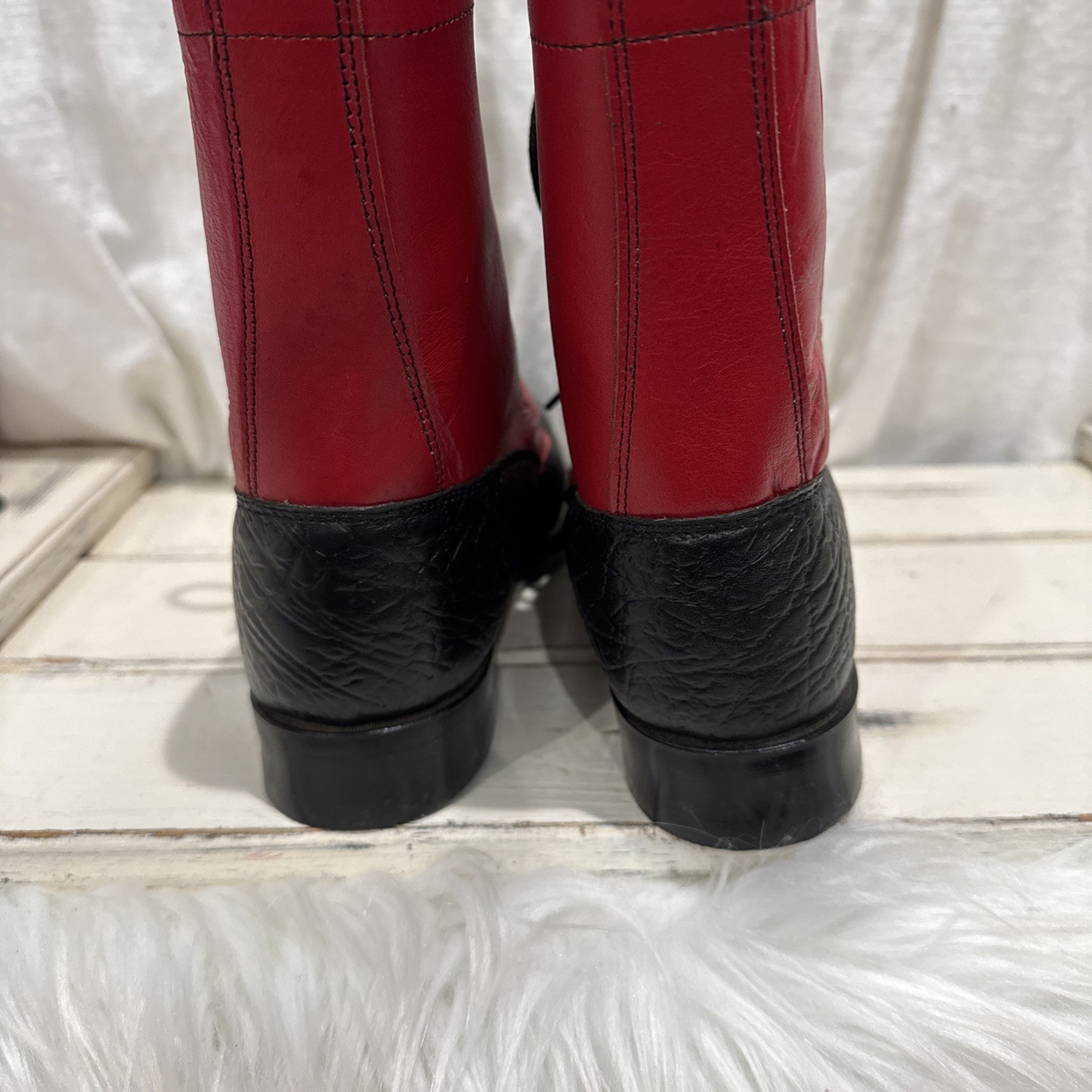 Red black Leather Boots Cowgirl Womens Sz 7B Granny Grunge Gothic Punk saloon