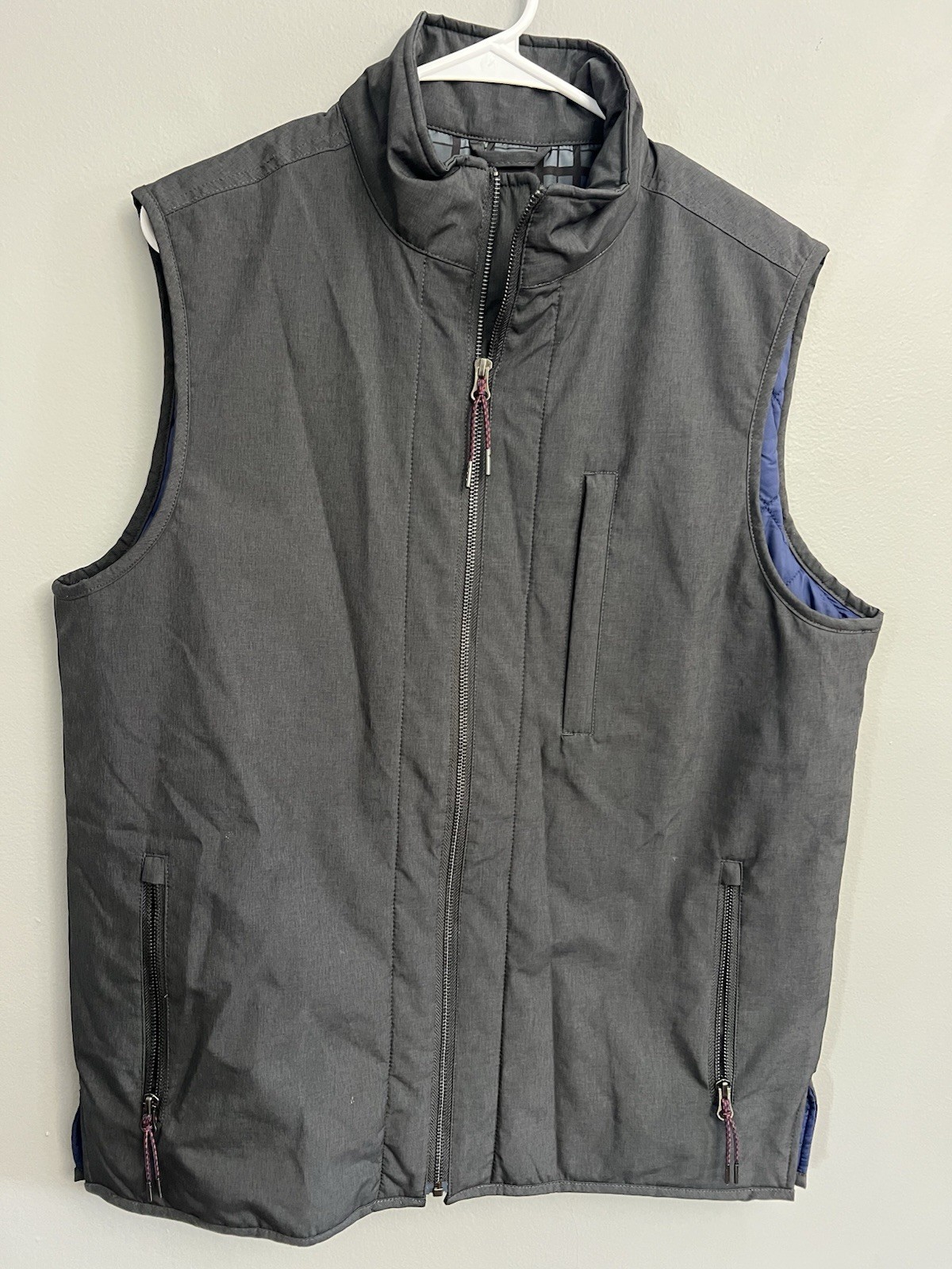 Cremieux Men’s Gray Softshell Full Zip Vest Blue Lining Size Medium