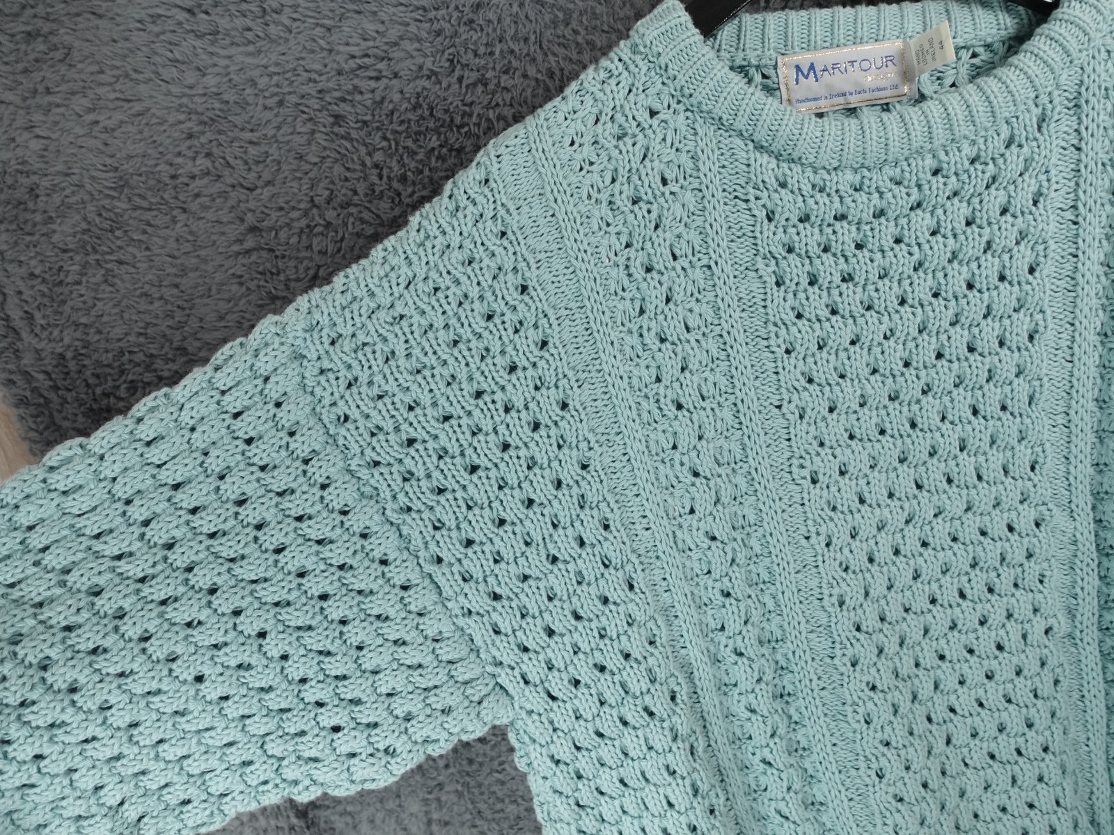 Vintage Maritour Jumper Men Large Green Chunky Cotton Fisherman Made Ireland Y2K
