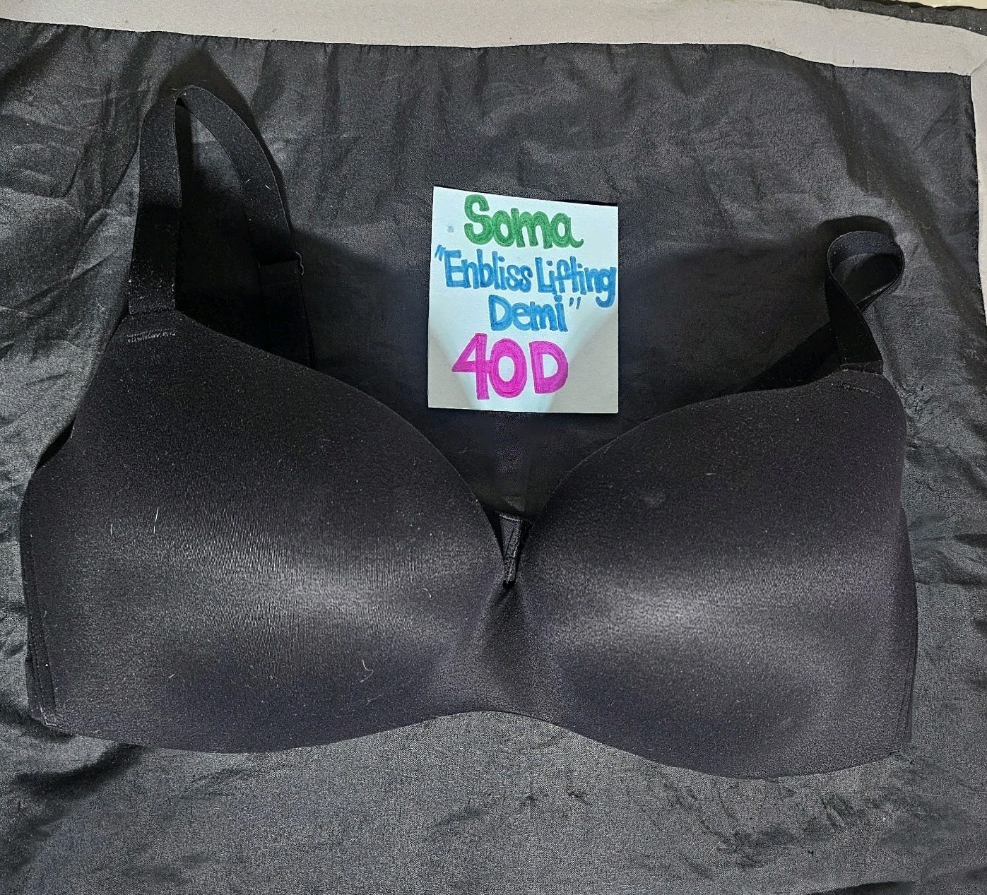 Soma Enbliss Lifting Demi Coverage Black Lightly Padded Molded Underwire Bra 40D