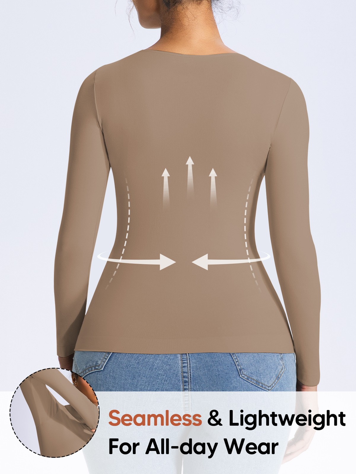 Women’s Long Sleeve Light Compression Shapewear – Seamless Waist Sculpting Top