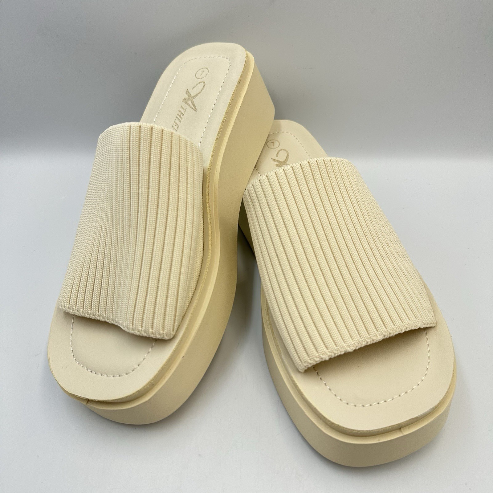 Athlefit Ivory Slide Sandal Wedge Platform Womens 7 Lightweight Fabric Strap