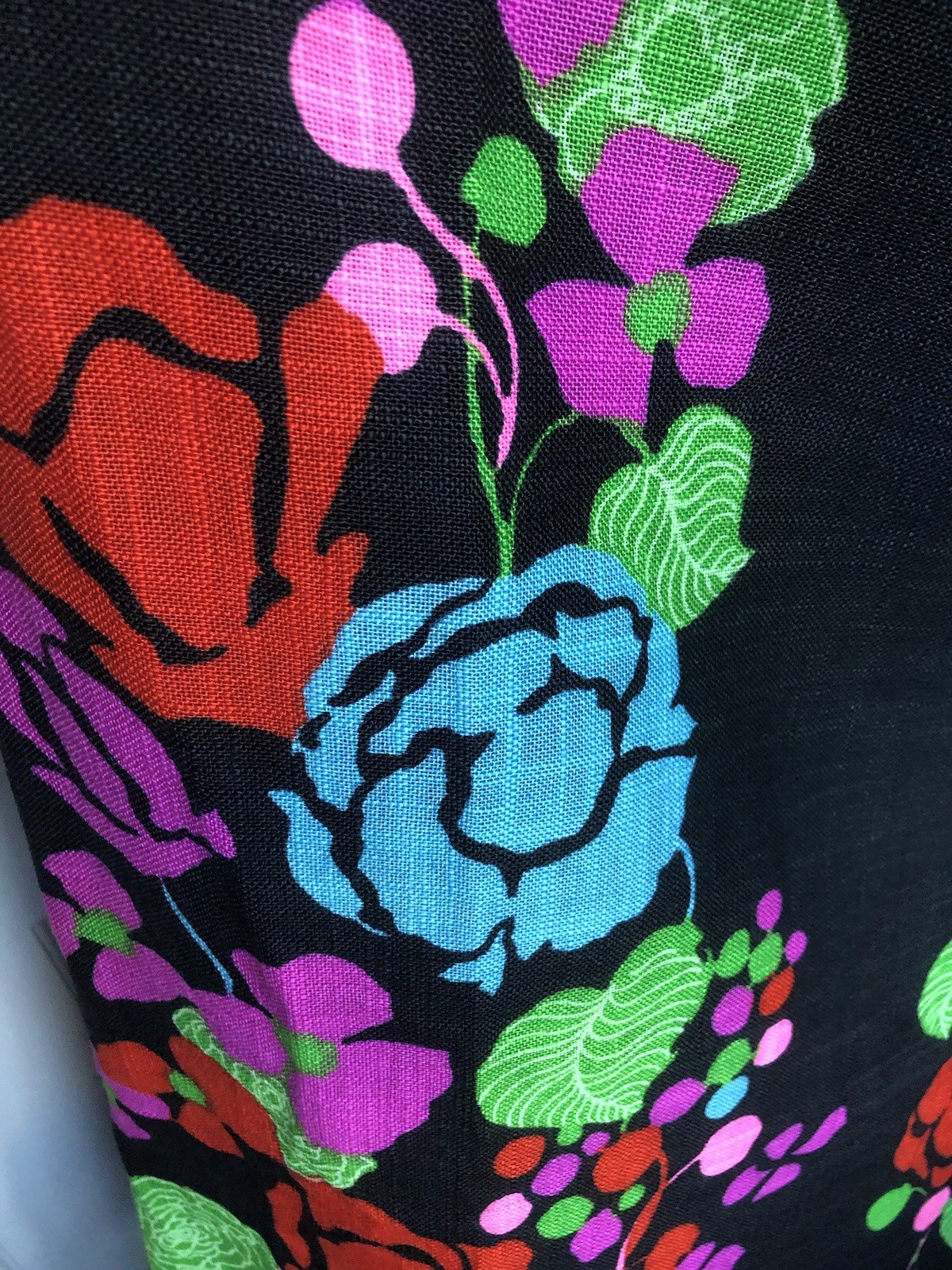 Mid-Century Vtg 1960s Lord & Taylor Marimekko Style Black Linen Maxi Dress ILGWU
