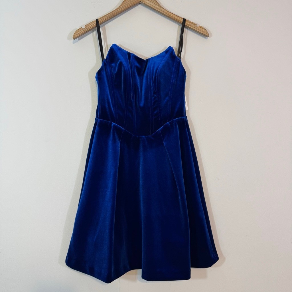 BETSY & ADAM NWT Blue Strapless Velvet Corset Sheath Mini Dress Size 6 MSRP $218