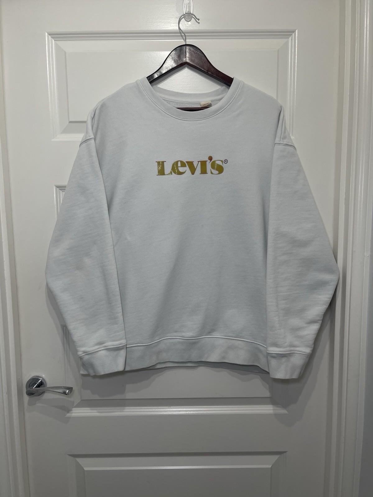 LEVI’S Womens Oversized Graphic Sweatshirt Jumper Large White Cotton