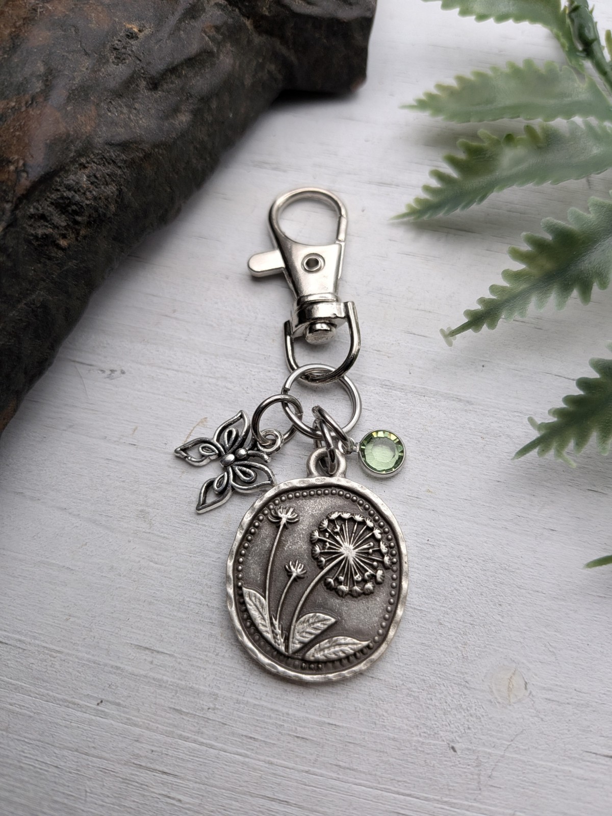Dandelion Butterfly Bag Charm / Purse Charm / Nature Keychain Gifts