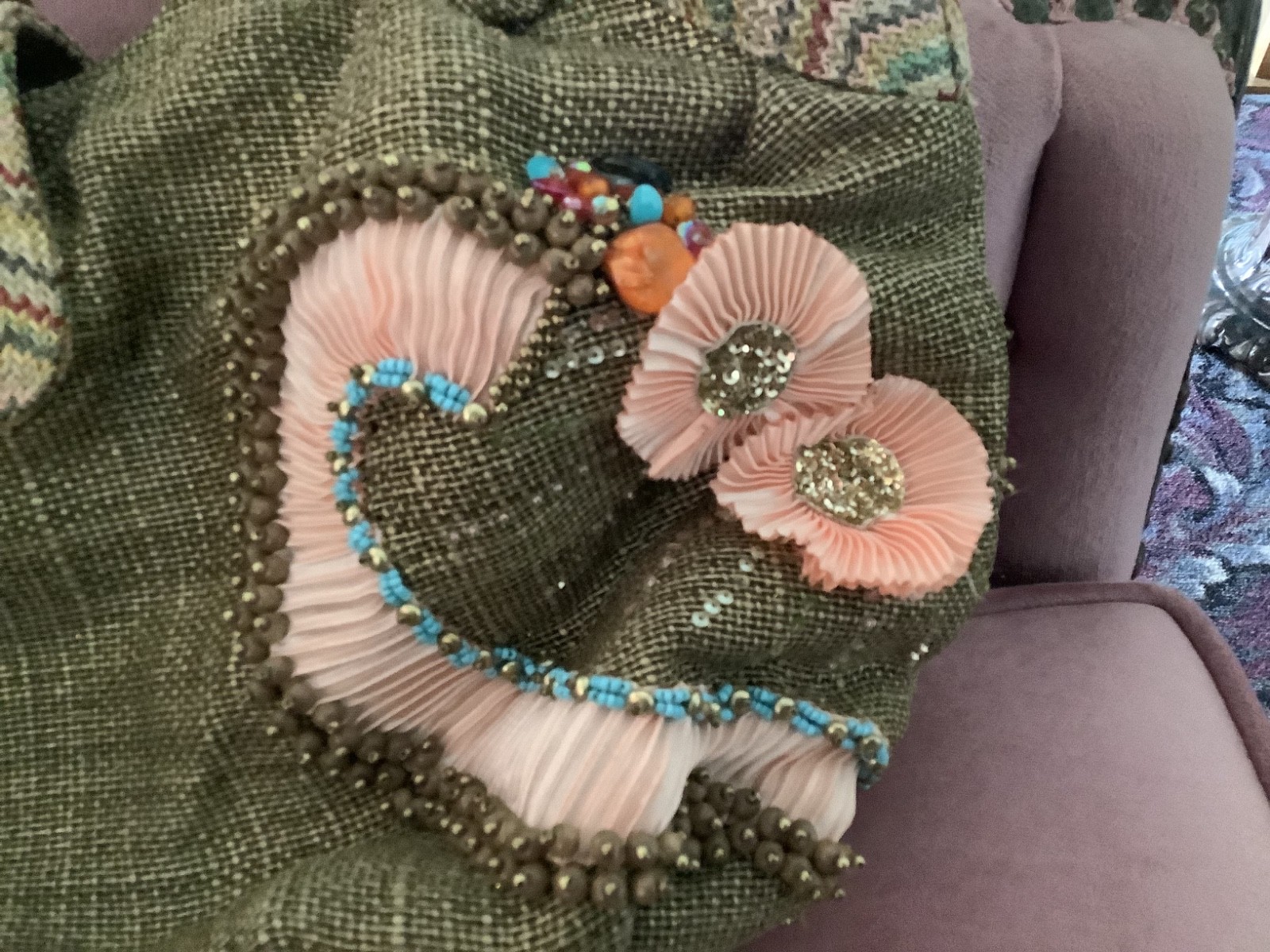 Mary Frances handbag. Unique with stones, beads and large buckle snap closure.