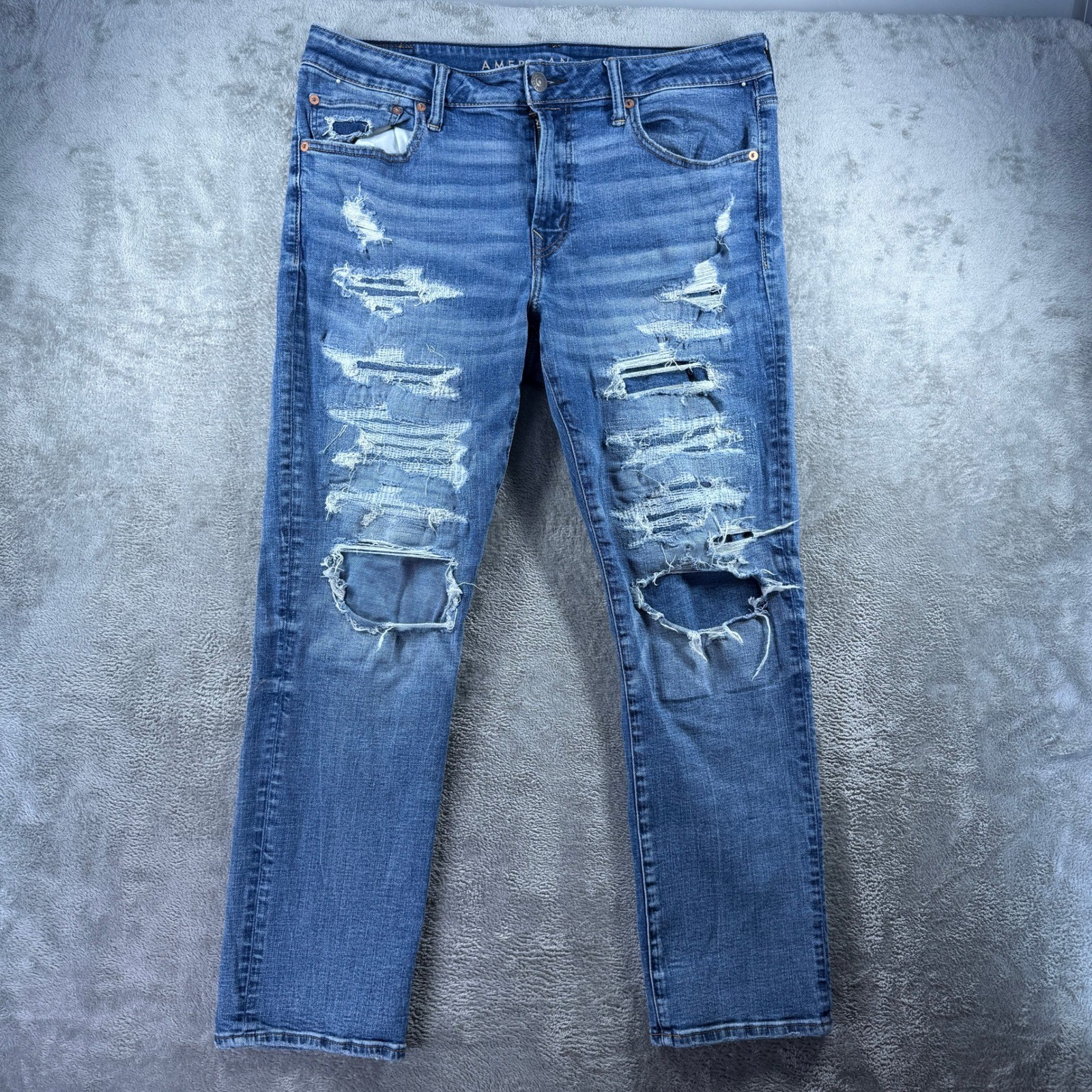 American Eagle Airflex+ Distressed Ripped Jeans Mens 36×30 Medium Wash Blue