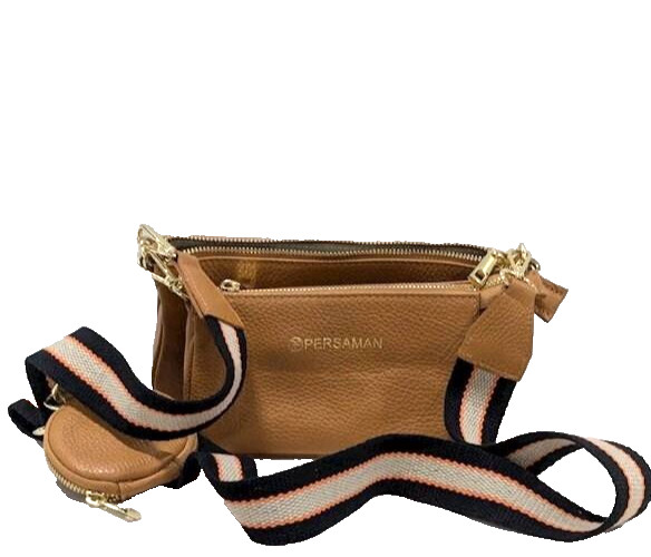 Persaman Italian Leather Crossbody Handbag 3-Piece Set Clutch Coin Purse Beige