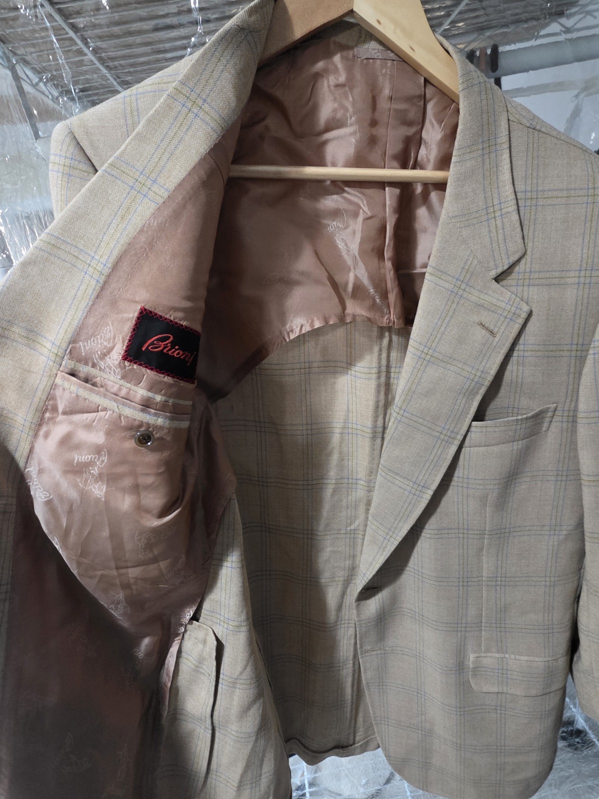 Brioni Palatino Tan Beige Windowpane Sport Coat Jacket 44r Wool