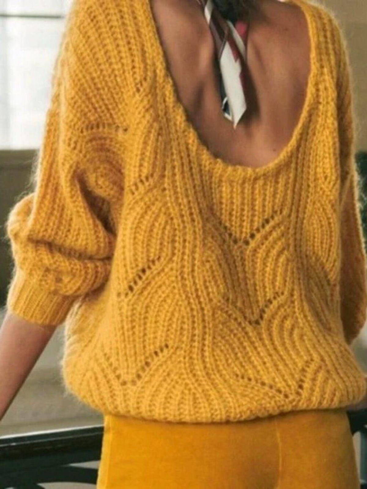 EUC Sezane Simone Mohair Merino Scoop Back Sweater Mustard Small