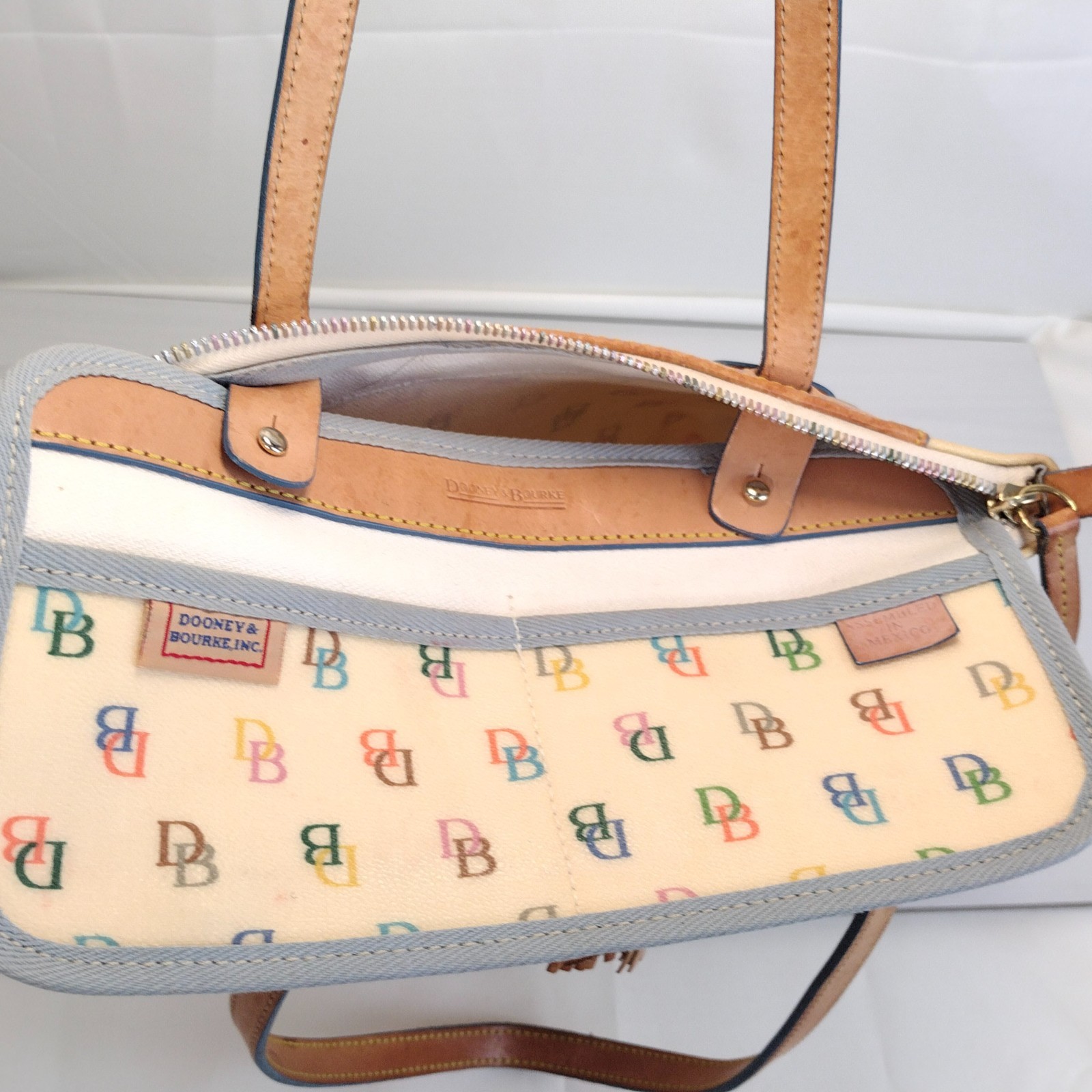 Y2K Vintage Dooney & Bourke Multi Color DB Rainbow Logo Tassel Satchel Purse