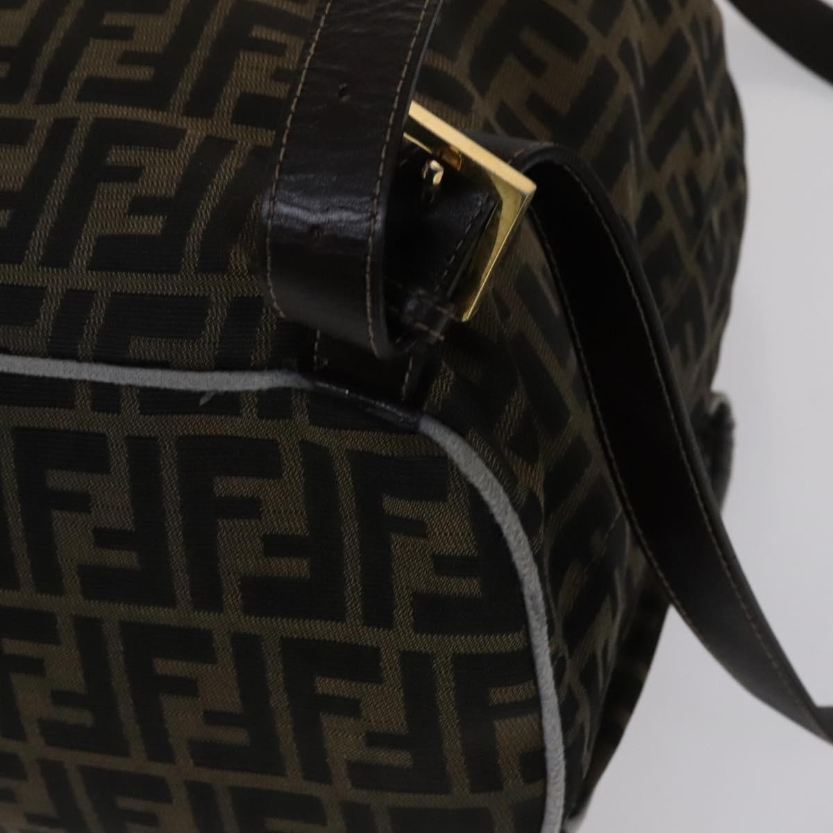 FENDI Zucca Canvas Backpack Brown Black gold Auth 111351