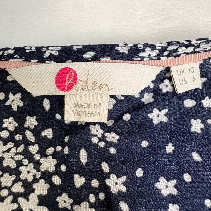 Boden Navy Floral Smock Top UK 10 Boho Cottagecore Peplum Blouse