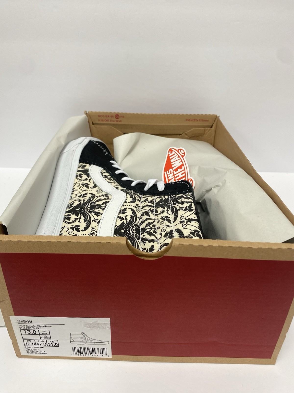 VANS M 13 SKATE Sk8 Hi Skull Tapestry Black Bone Skate Shoes New In Box !!