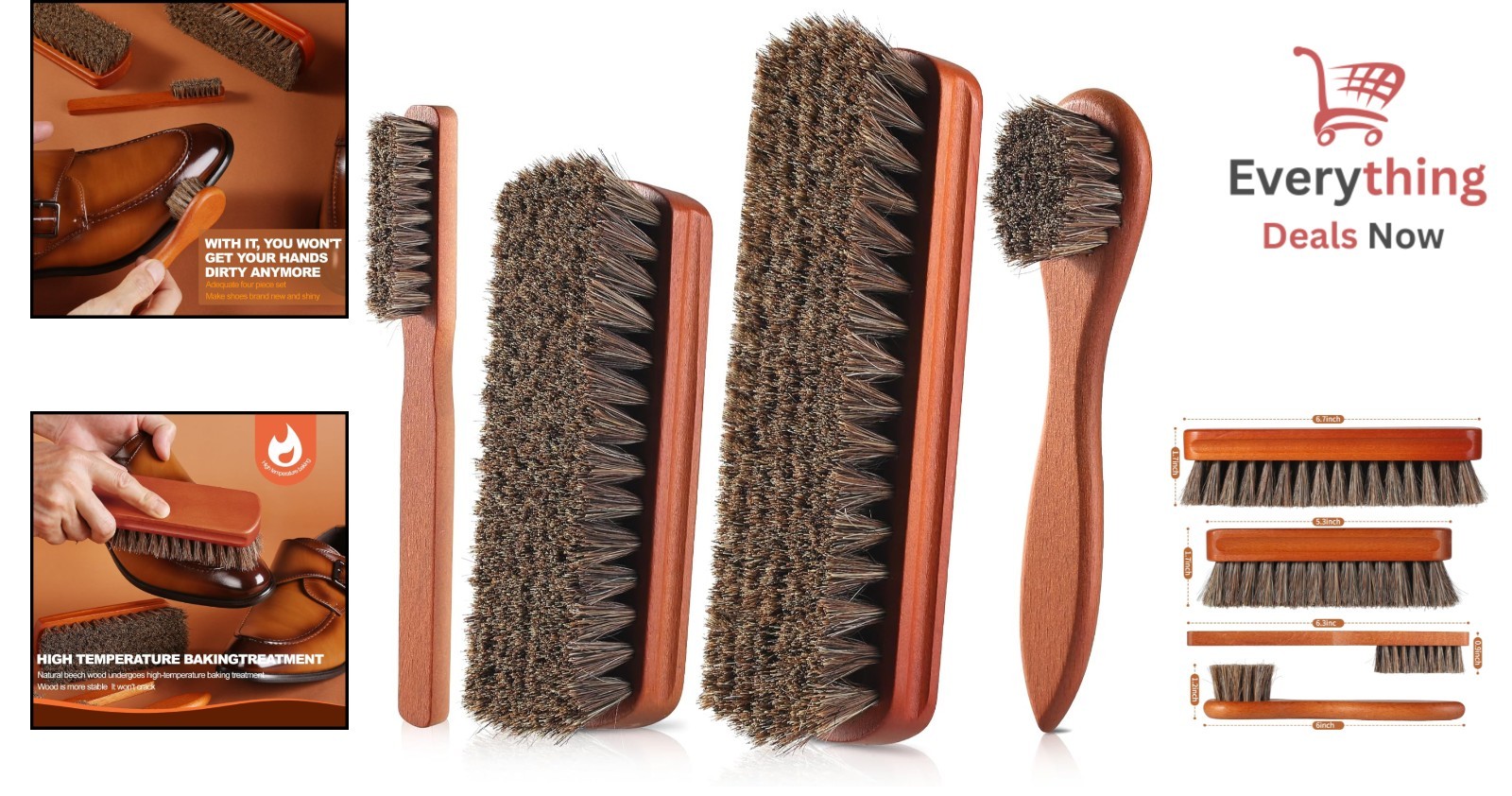 4-Piece Horsehair Shoe Brush Set: Professional Leather Care, Shine & Polish Kit