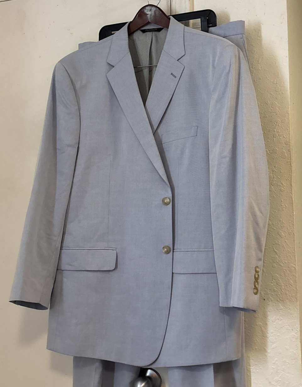 New Jos A Bank Blue Cotton Blend Tropical Summer Suit 48 R Reg Flat Pants
