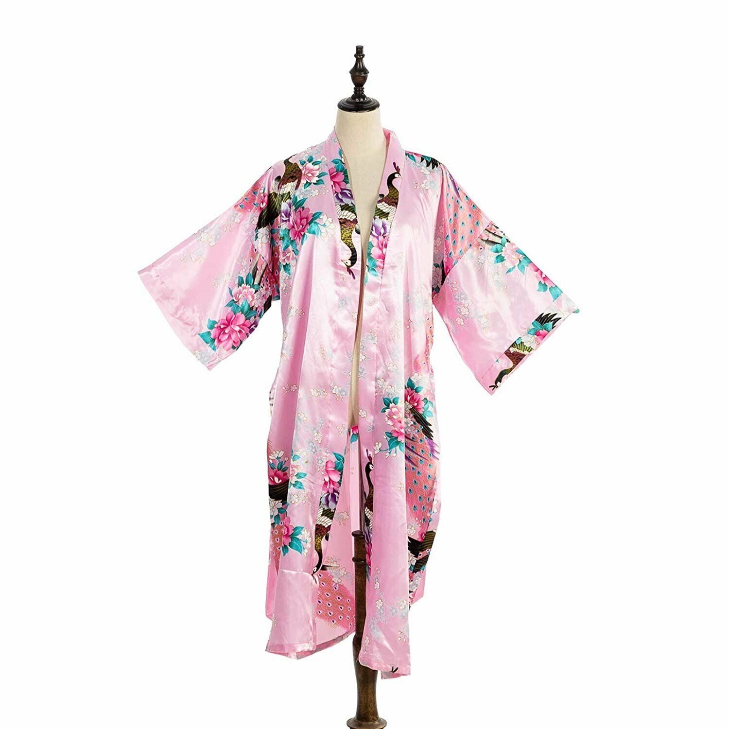 Asian Home Flower Peacock Satin Silk Kimono Robe, Dressing Gown, Bridal, Gift…