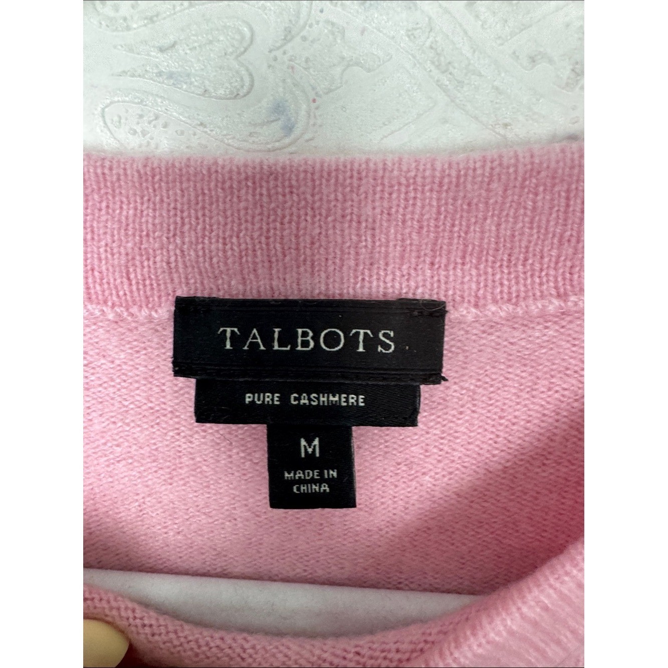 Talbots Pure Cashmere Pink Sweater Medium 3/4 Sleeve Crew Neck Knit Pullover