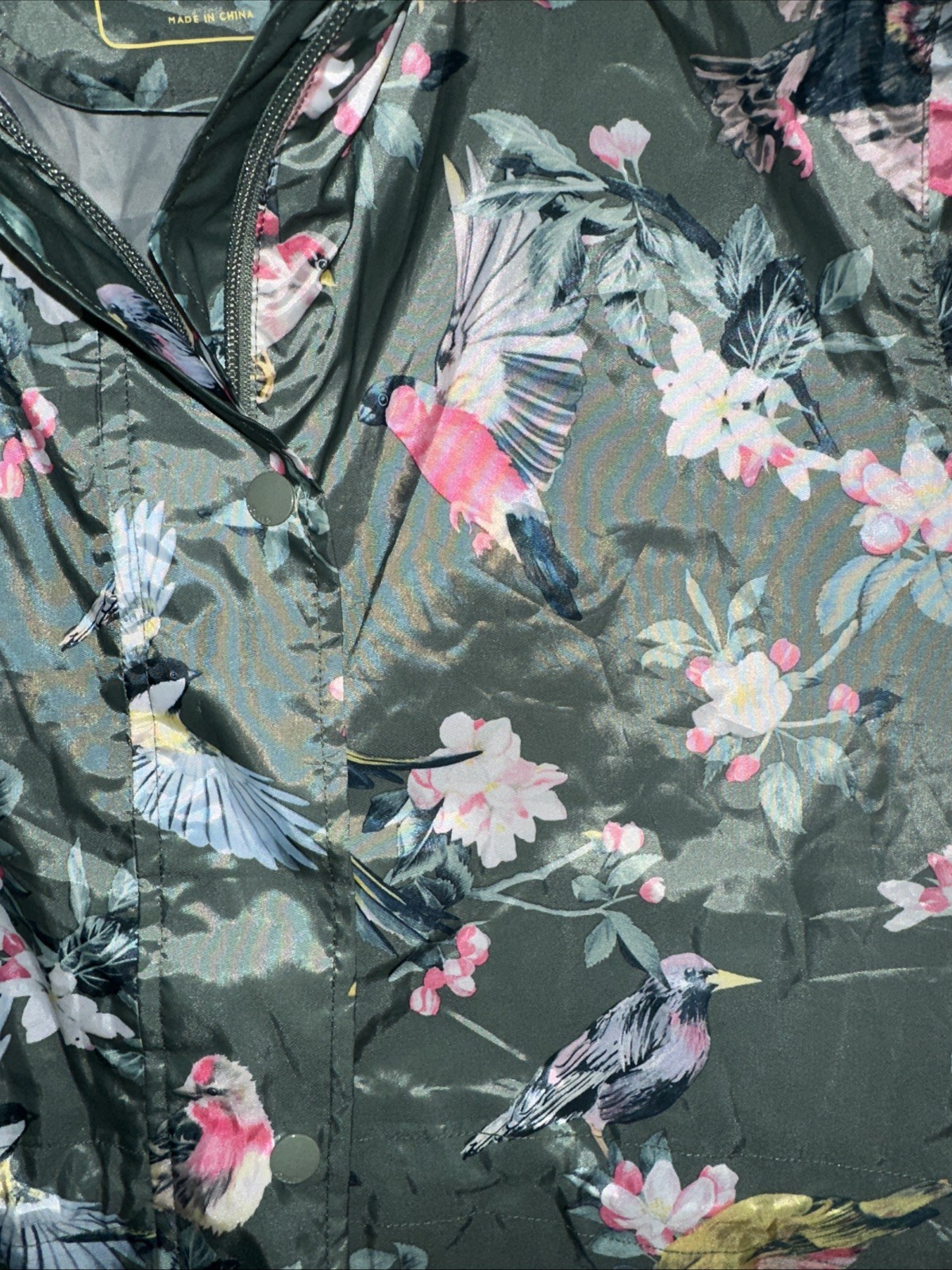 Womens Right As Rain Joules Raincoat Green Floral Birds Sz 8