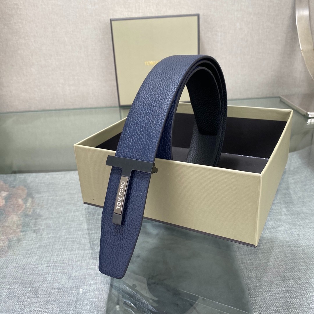Authentic Tom Ford Reversible Leather T-Buckle Belt Luxury Designer Fashion