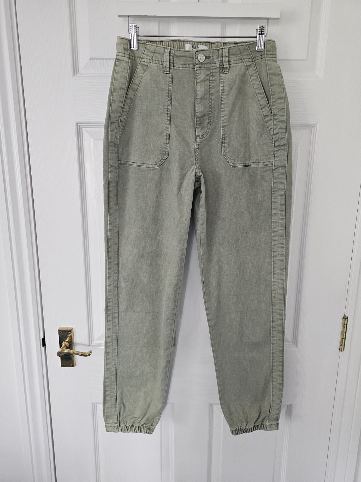 EX M&S Chino Trousers Cuffed Size 10 Cotton Blend Soft Green Elasticated BNWOT
