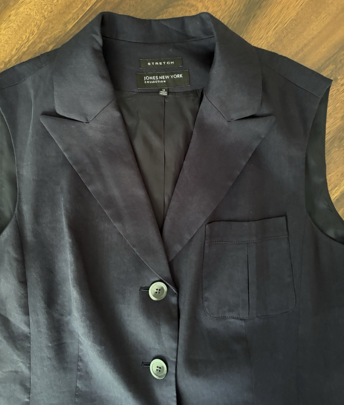 NWT Jones New York Linen Blend Vest Size 16 Wear To Work Top Navy Blue Lined NEW