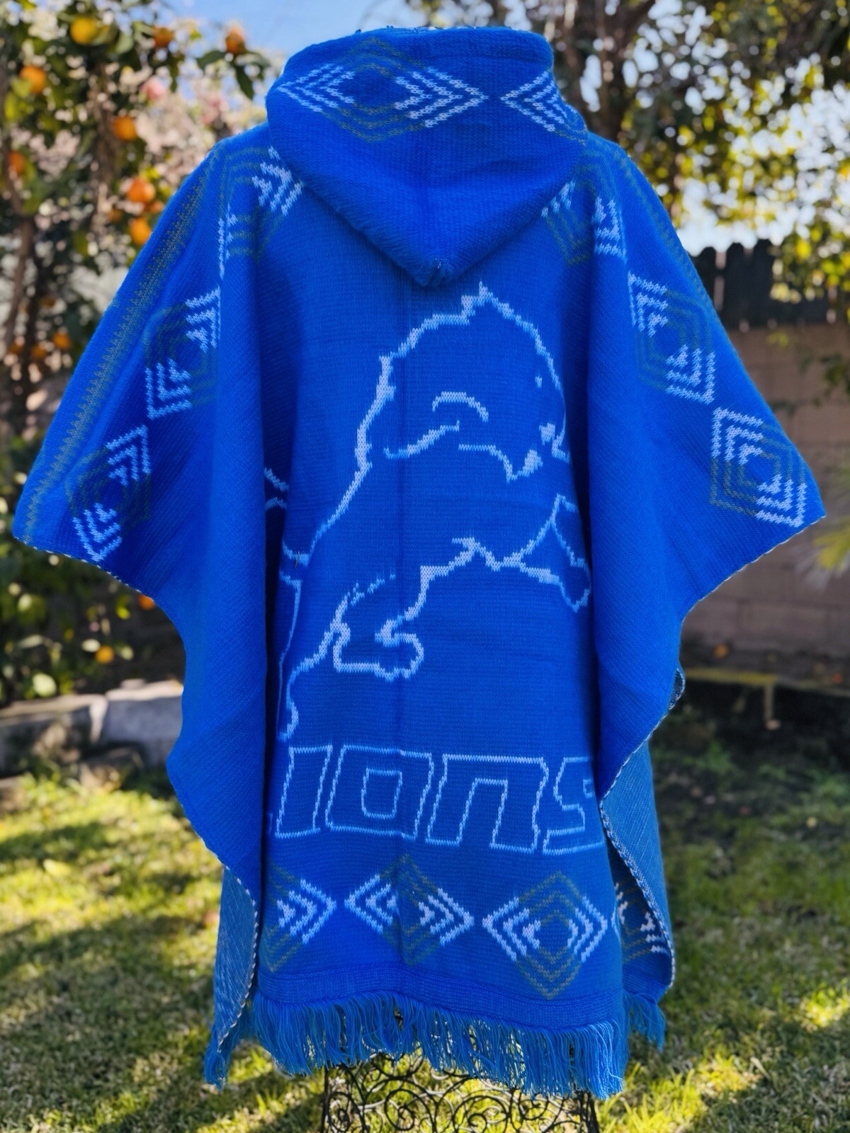 Detroit Lions Alpaca Wool Poncho American Football, Hooded,Made In Ecuador