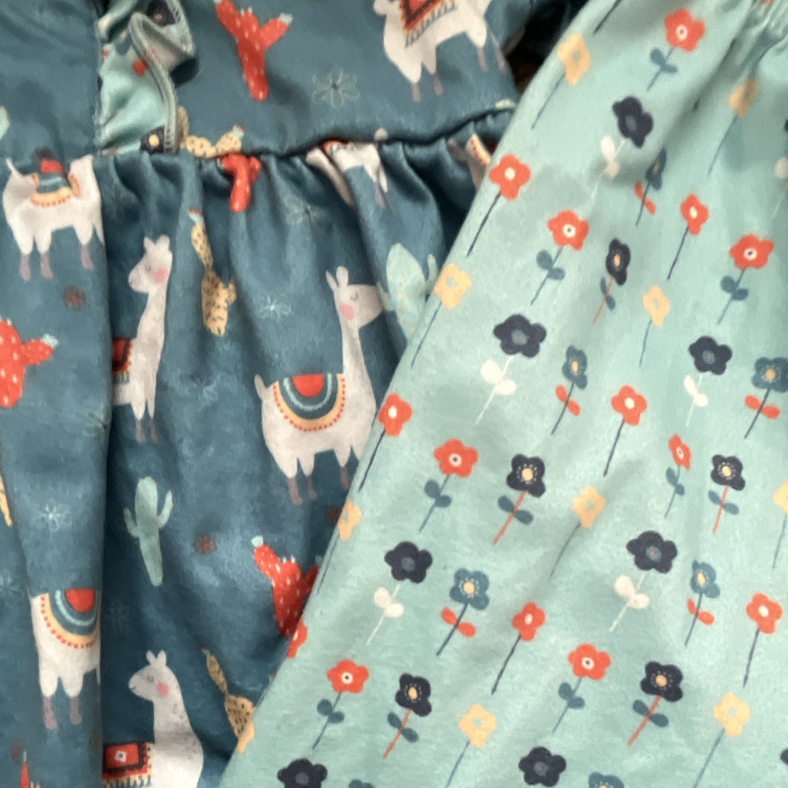 Pete + Lucy Girls 2-Piece Outfit Set 0-6M Blue Llama Top & Pants, Ruffle