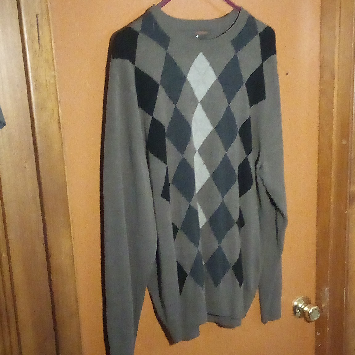 Dockers Argyle Knit Crew Neck Pullover Sweater XL Gray/Black/White Ribbed