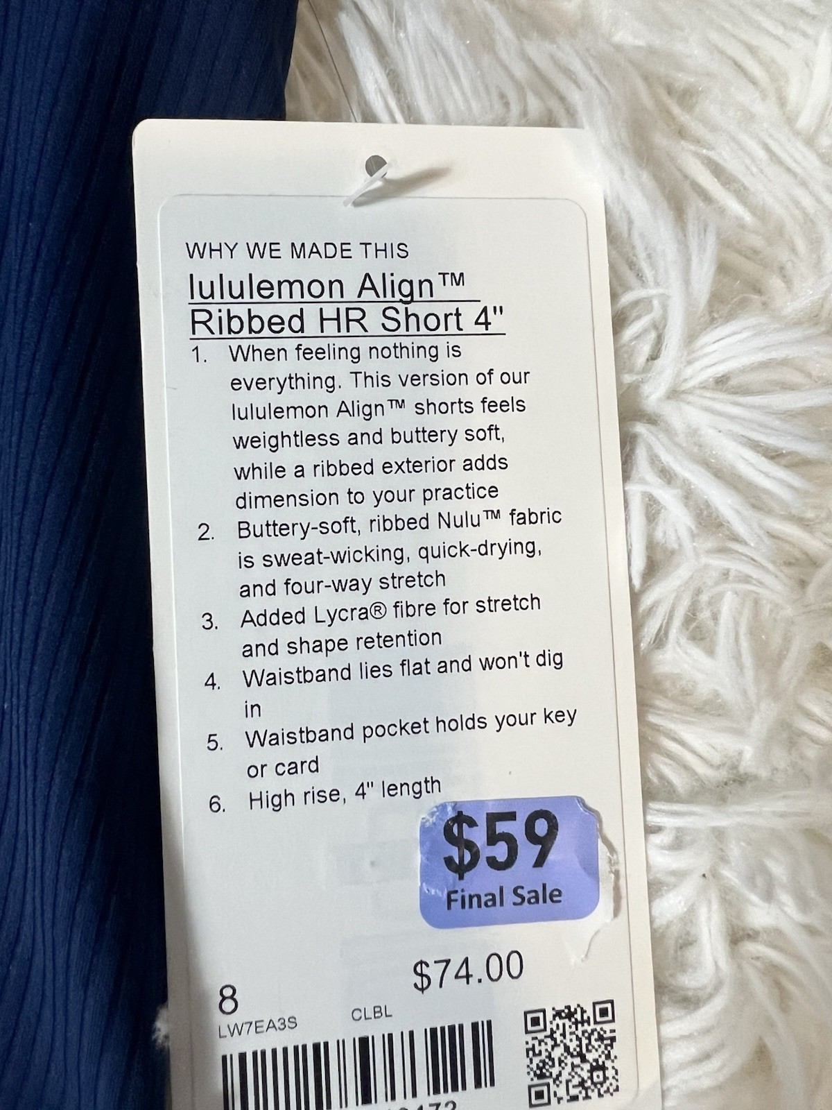 Lululemon Align Ribbed Short 4” Club Blue 8 NWT
