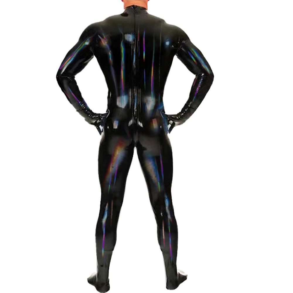 Men’s Wet Look Shiny Latex Leather Bodysuit Cosplay Costume PVC Bodycon Clubwear