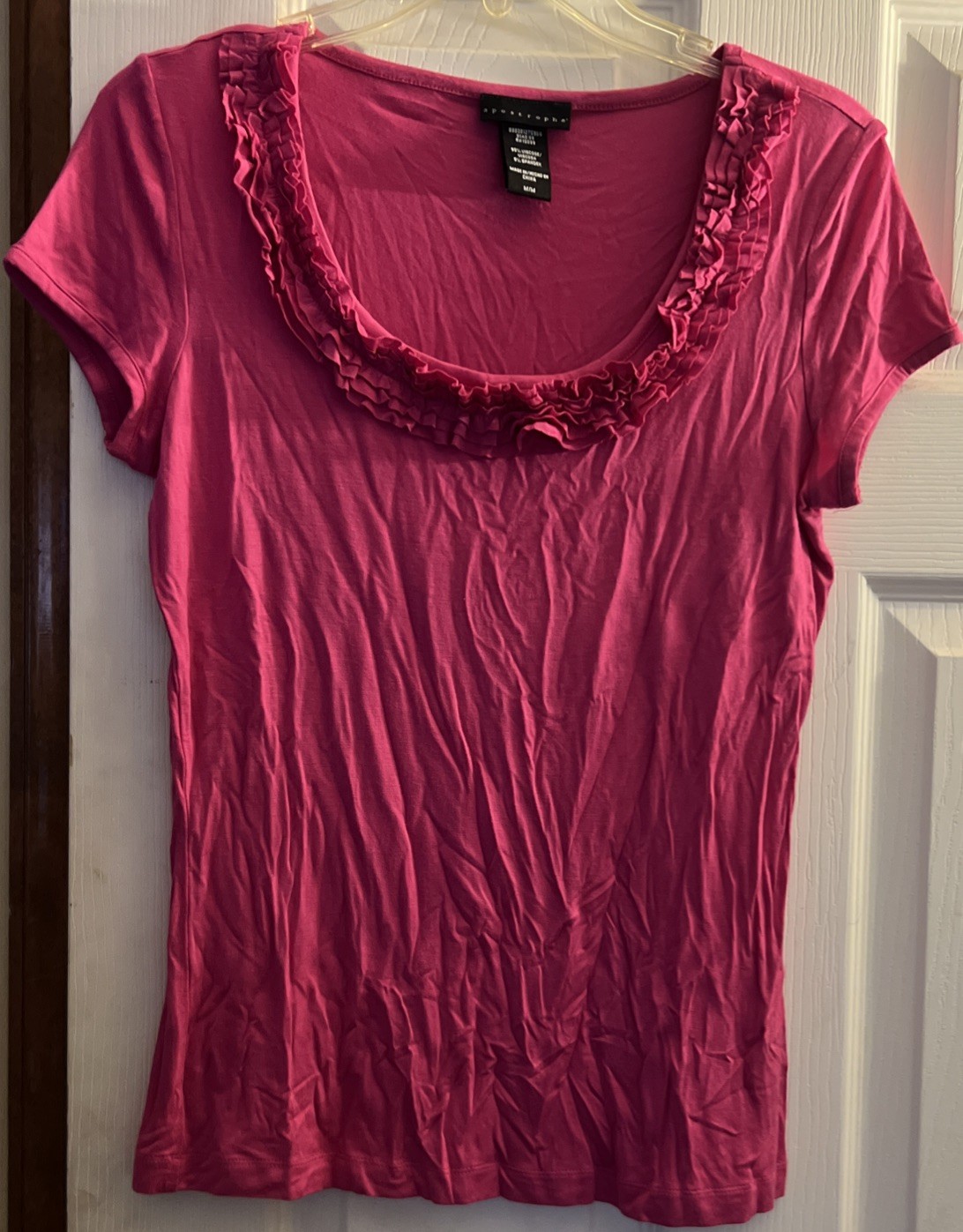 Apostrophe Women’s Pink Fushia Knit Top, Size M Short Sleeve, Round Neck