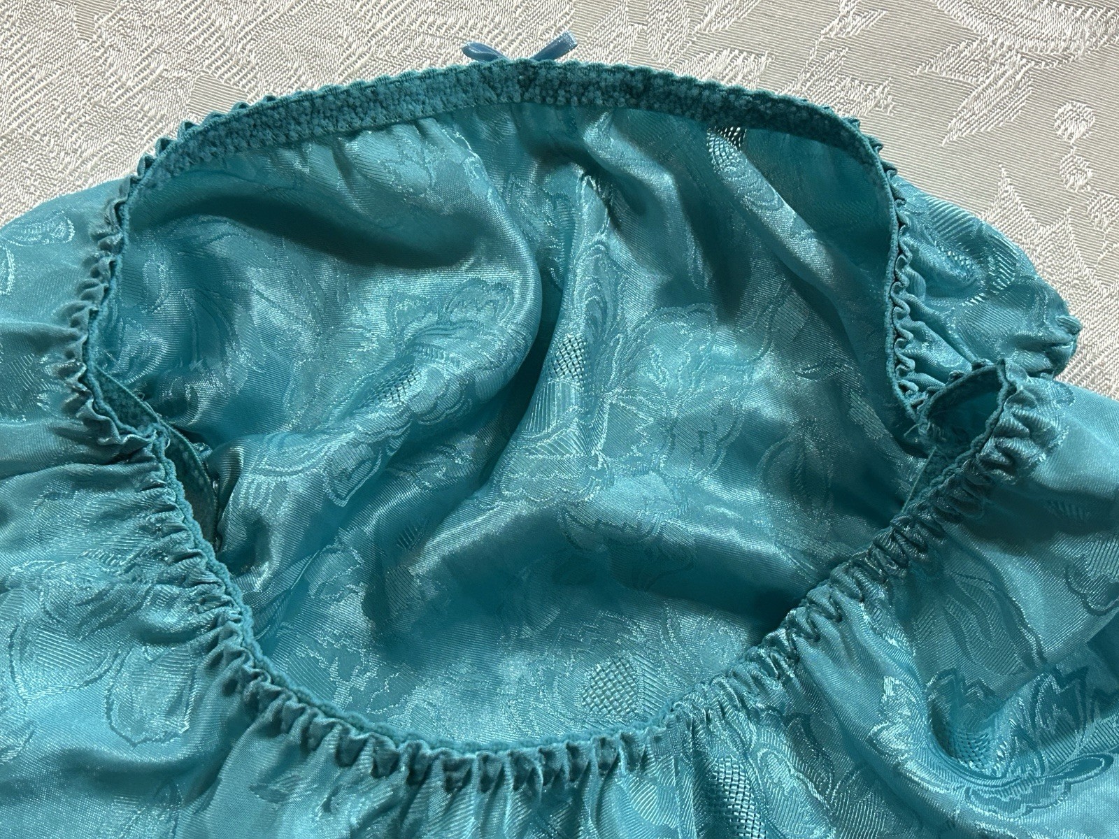 NWT Vtg NO EXCUSES Floral Shiny Satin 36C Bra Sz 7 Hi-Cut Panties Set