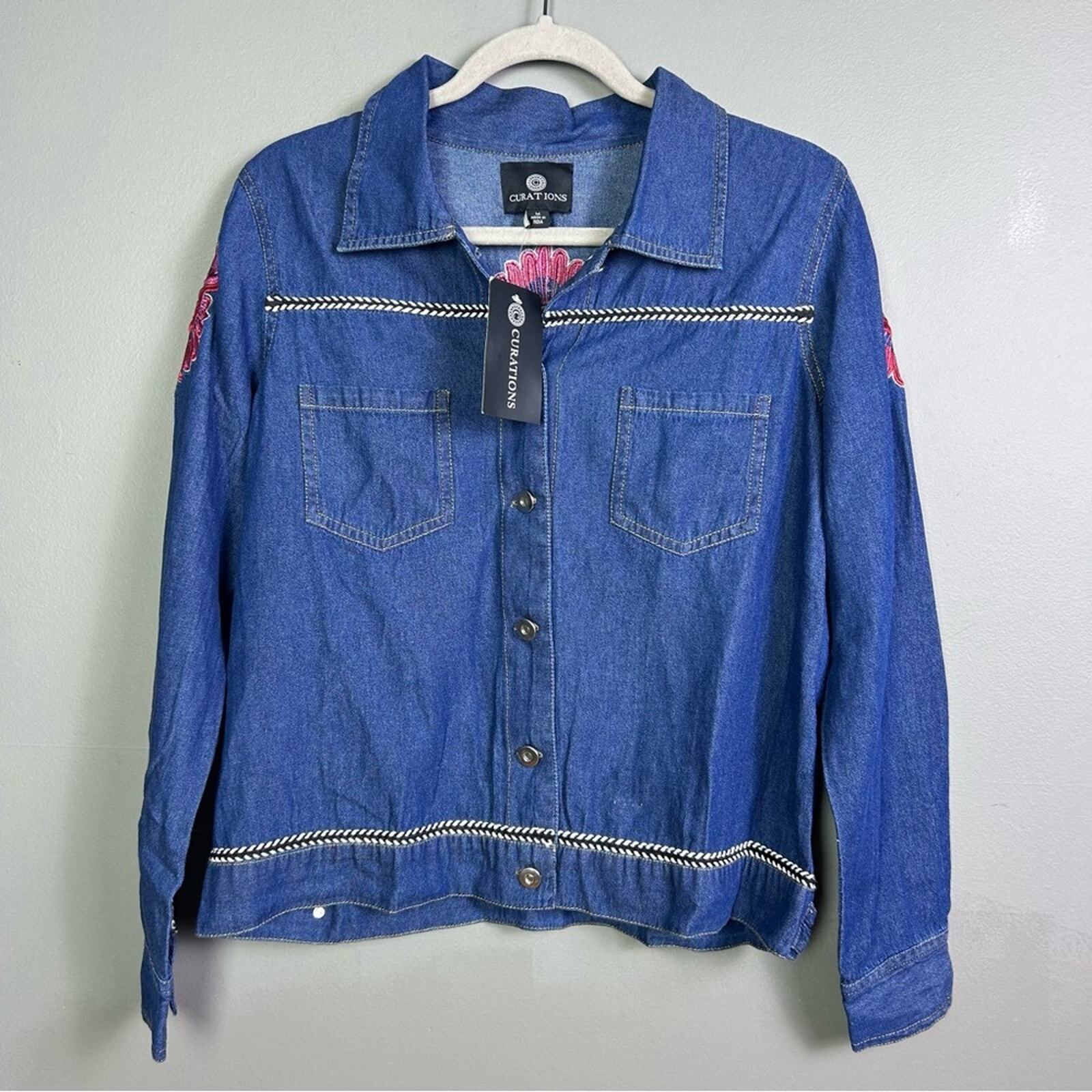 Curations denim jacket medium NWT embroidery Southwestern boho colorfull Mandala