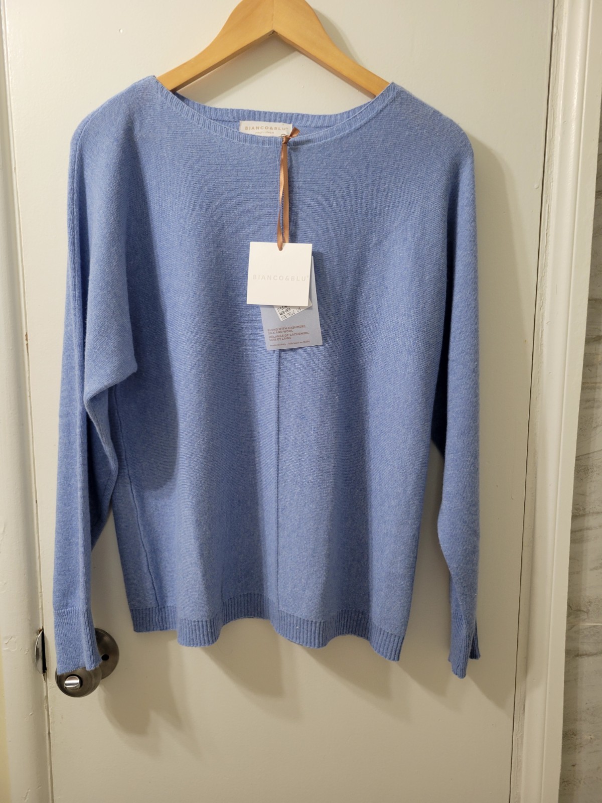 Women Sweater Cashmere Silk Wool Blend Size L Made Italy Bianco&Blu New