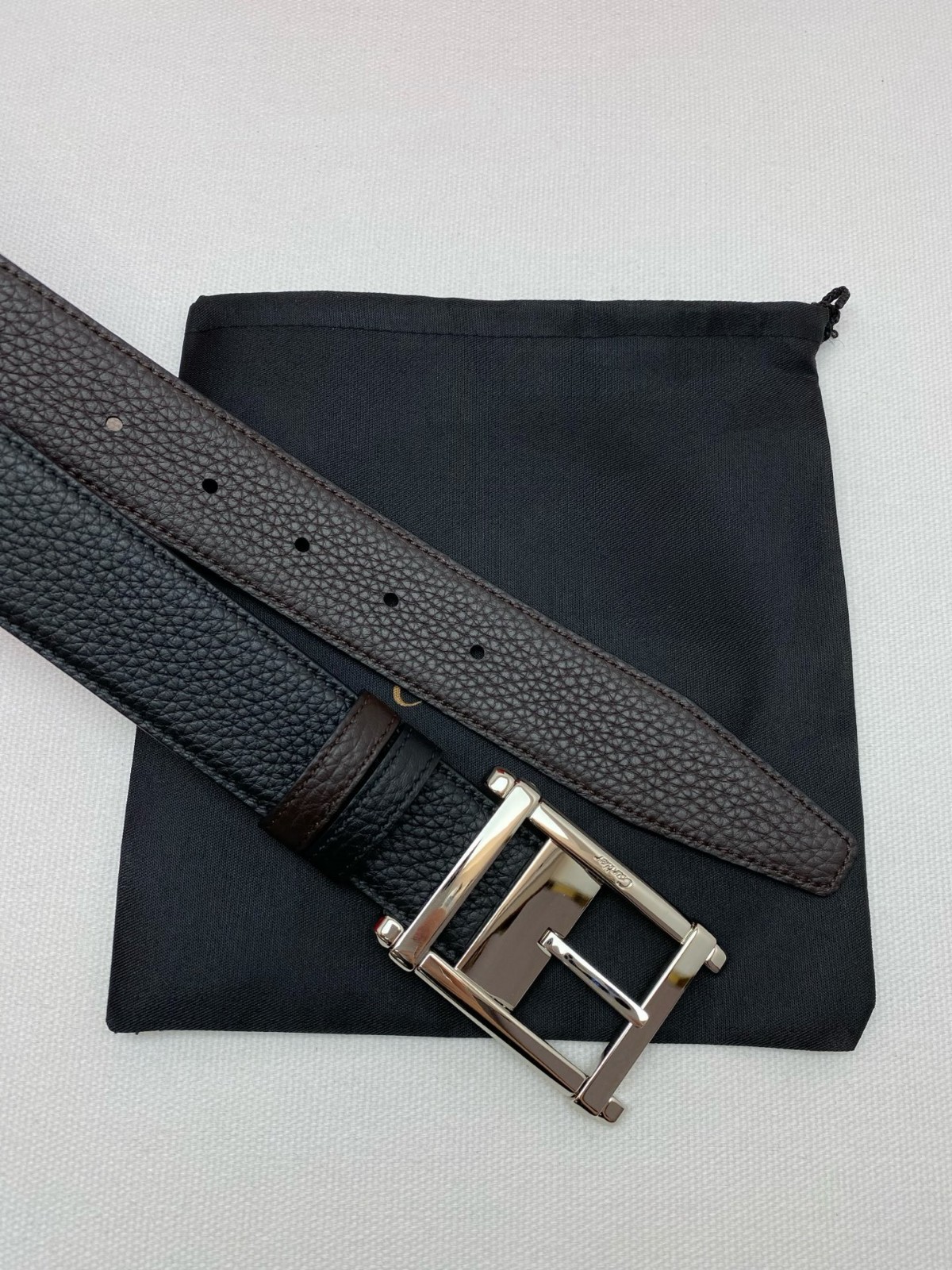 Cartier Black and brown double-sided cowhide men’s Silver buckle belt