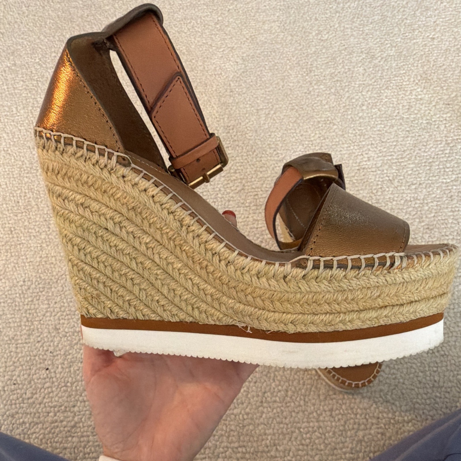 See by Chloe Women’s Bronze/Tan Espadrille Wedge Sandals US 6 Buckle Solid