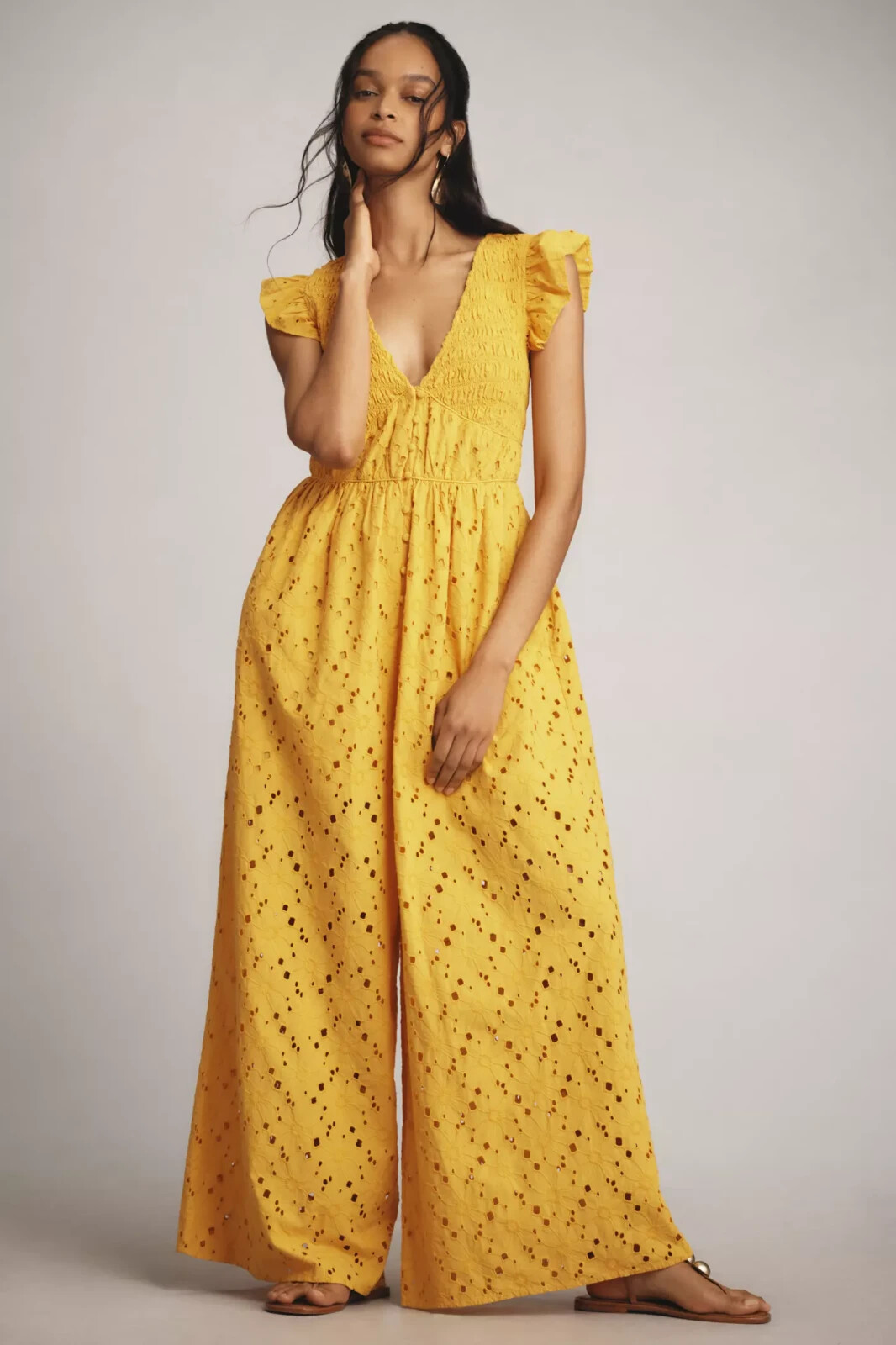 Anthropologie The Peregrine Jumpsuit L 10 Women Eyelet Cotton Wide-Leg NEW 41690