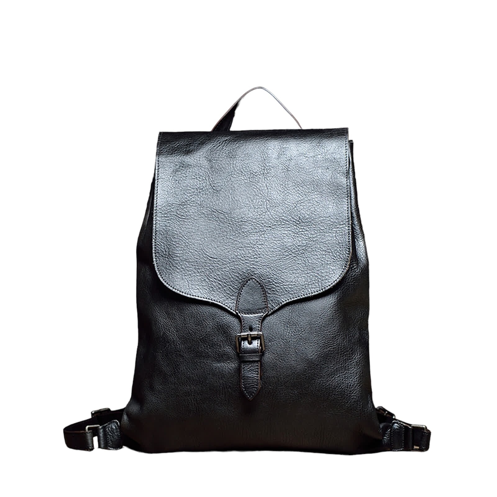 Erivis Durable Black Leather Backpack for Women with Laptop Sleeve and Straps