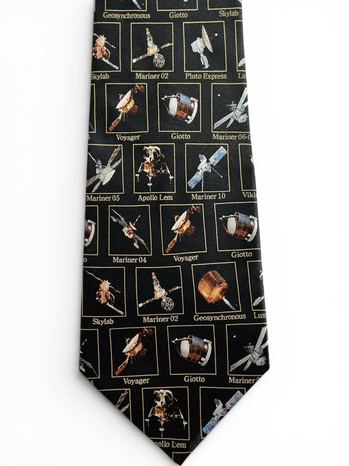 Museum Artifacts Silk Tie Space Toys NASA Black Multicolor Spacecraft Probes