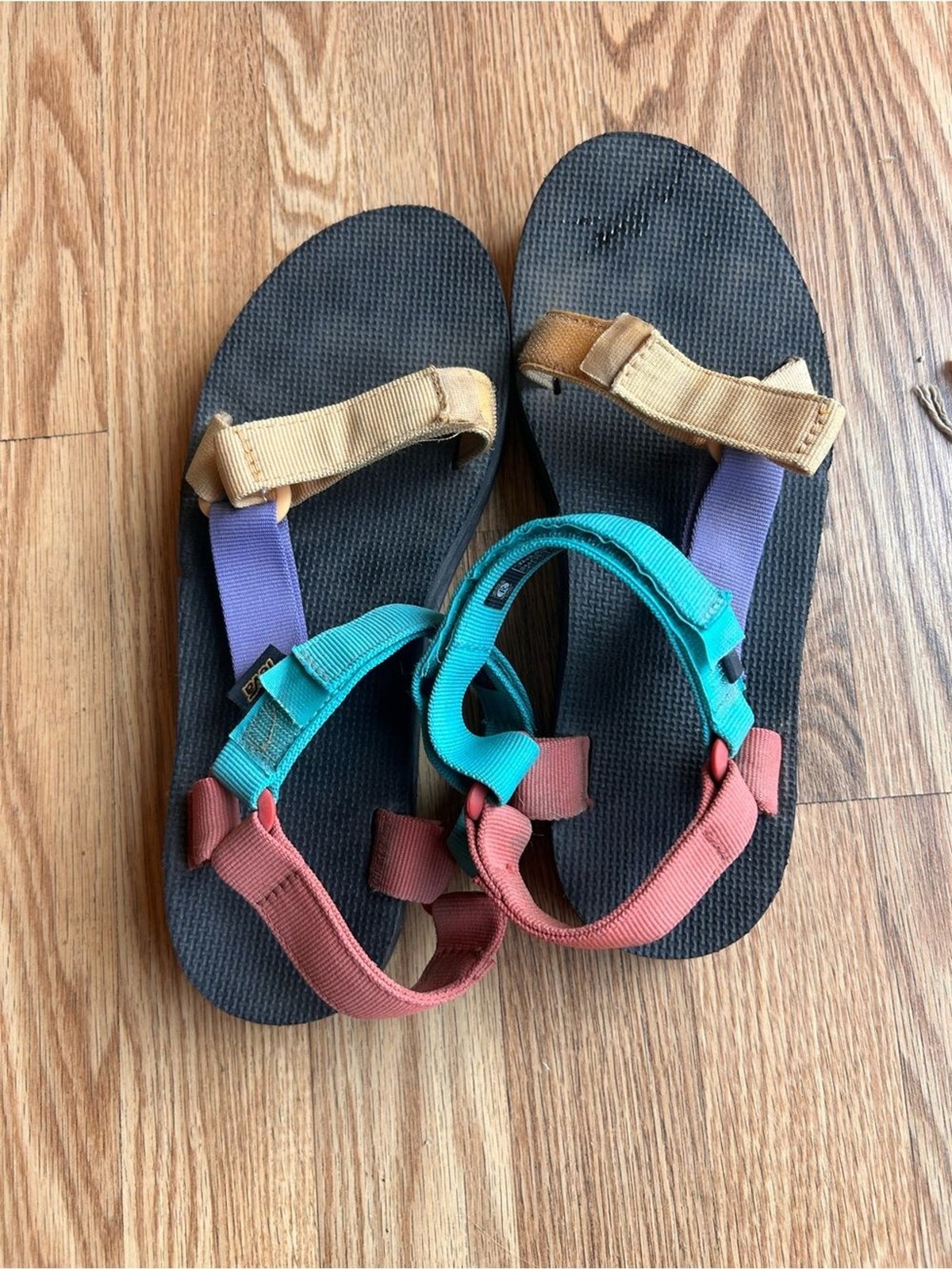 Teva Multicolor Strap Sandals – Teal, Coral, Tan, Purple size 9