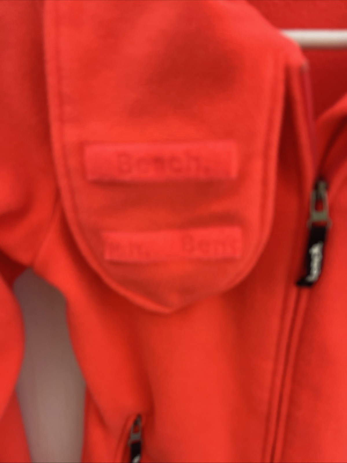 BENCH Vibrant Orange Logo Mock Neck Full Zip Fleece Jacket Pockets Women Size M