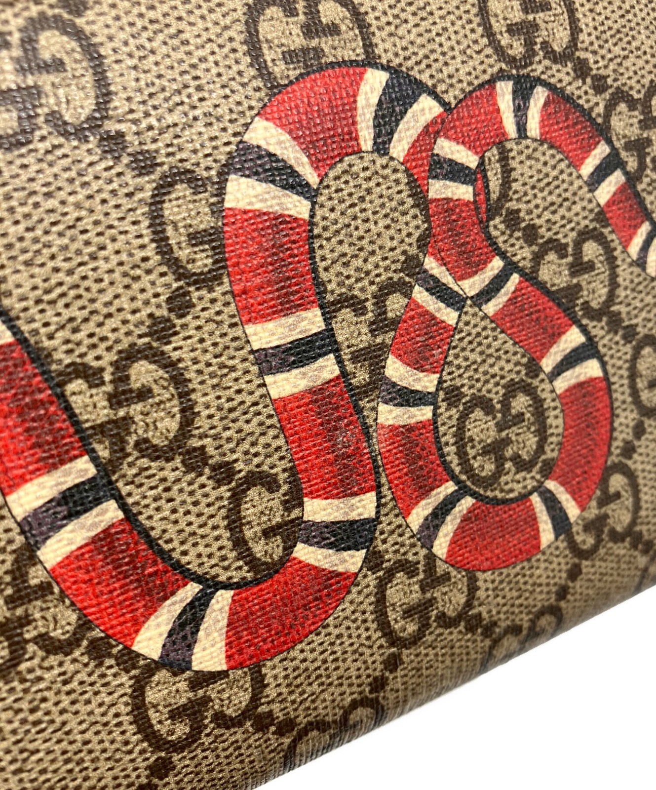 Gucci Kingsnake Print Brown GG Canvas Zip Around Wallet 451273 Italy Unisex