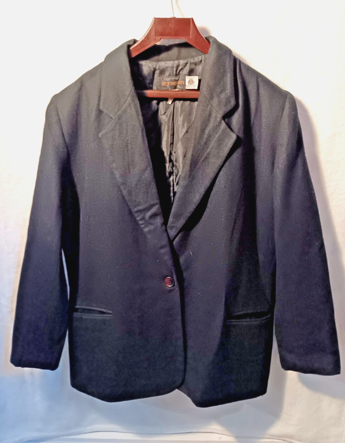 Requirements Men’s Black Wool Blend 2-Button Blazer Jacket Size 48 Regular