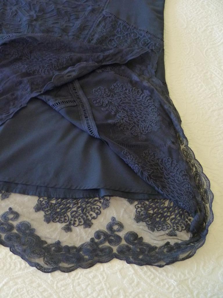 Soft Surroundings Romantic Navy Mixed Tonal Lace Embroidered Midi Dress 2X 53″B