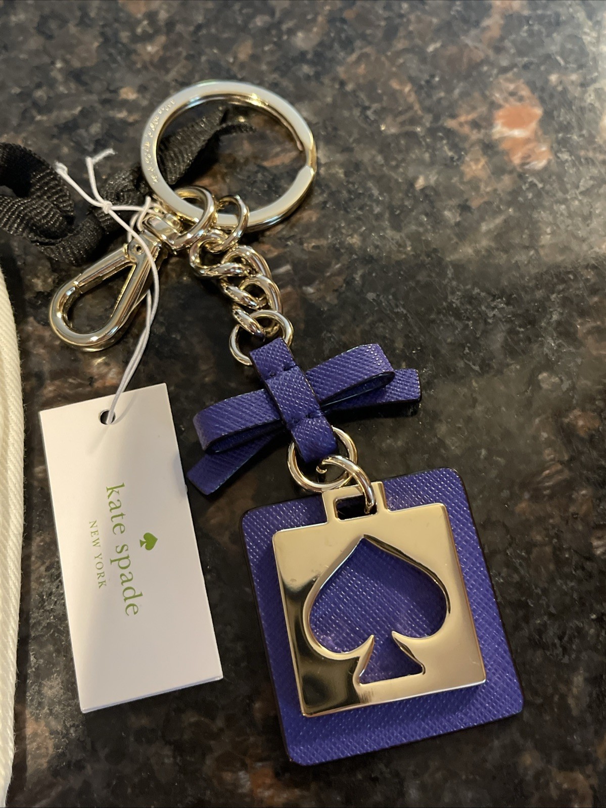 NWT Kate Spade Cutout Spade Gold Key Chain Fob Bag Charm Purple Leather