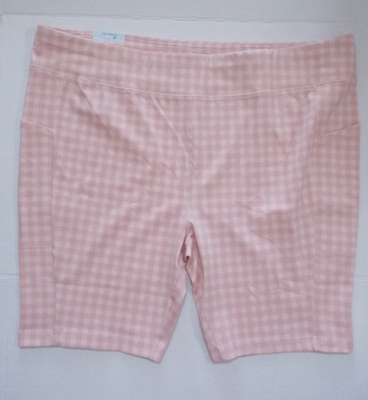 NWT TERRA & SKY Pink White Check High Rise Bike Shorts w/ Pocket Sz 4X