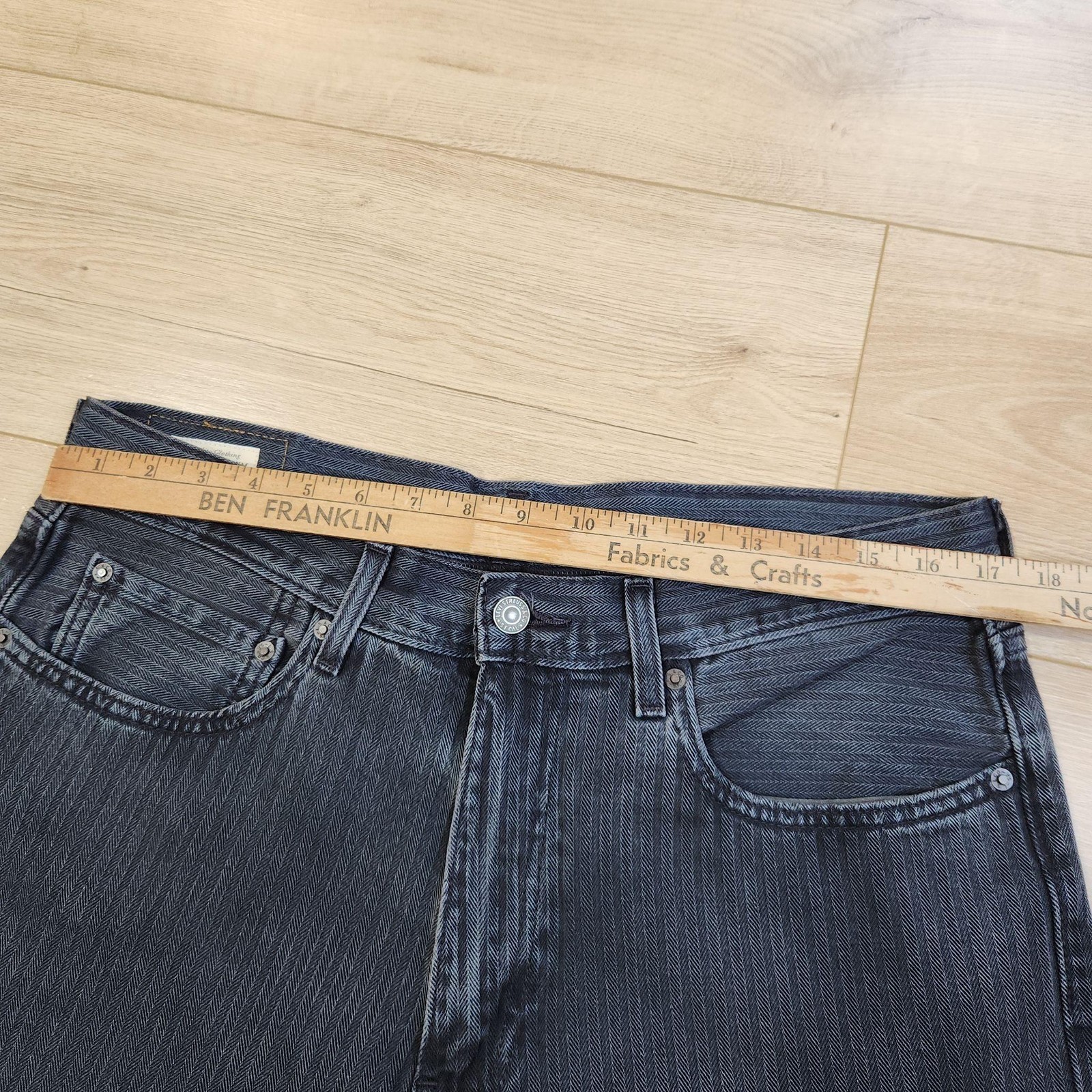 Levis Premium 568 Jeans Mens 34×30 Black Gray Herringbone Loose Straight Denim
