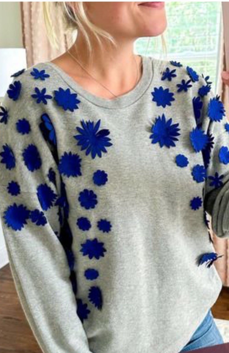 J.Crew Embellished Flower Sweatshirt XS JCrew Pullover Sweatshirt Hthr Quarry
